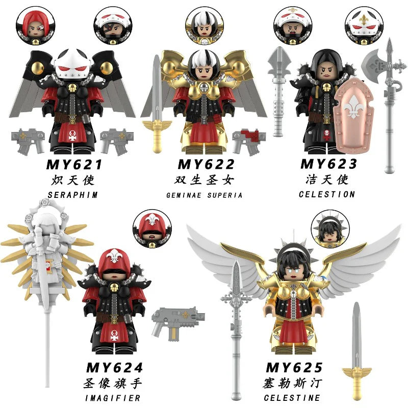 MY621-625 Warhammer 40K: Battle Nun Seraph Minifigures – Darkie's MY621-625 Warhammer 40K: Battle Nun Seraph Minifigures – Darkie's