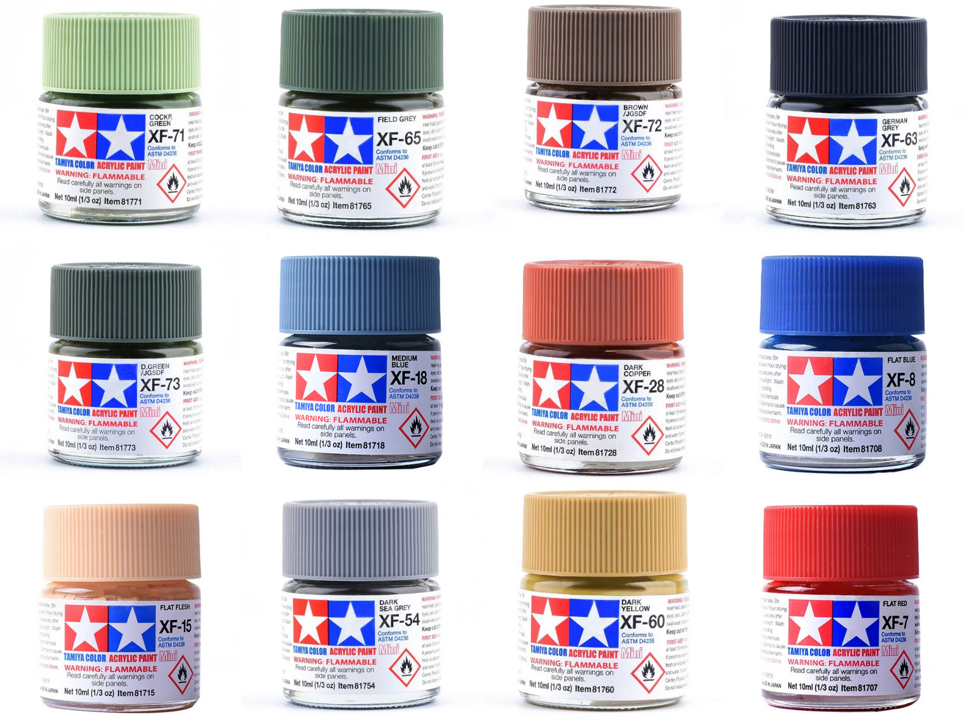 Tamiya Acrylic XF Series 10ml Paint (Flat Finish Type)