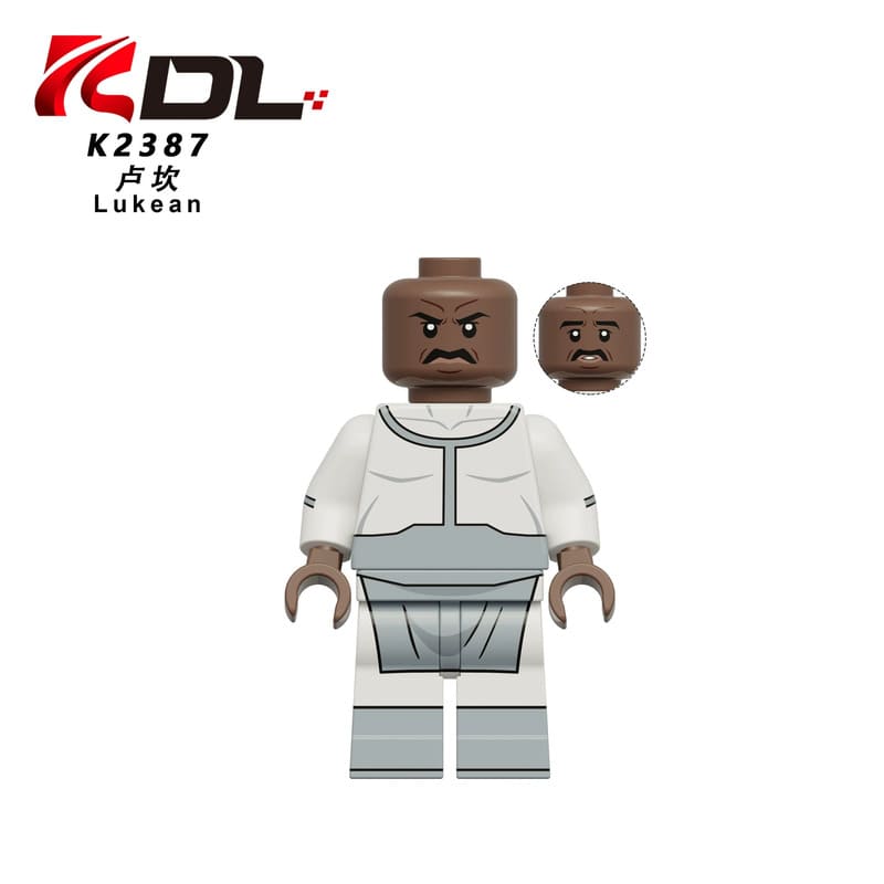 Toy figure with interchangeable heads on a white background, featuring the brand 'DL'.