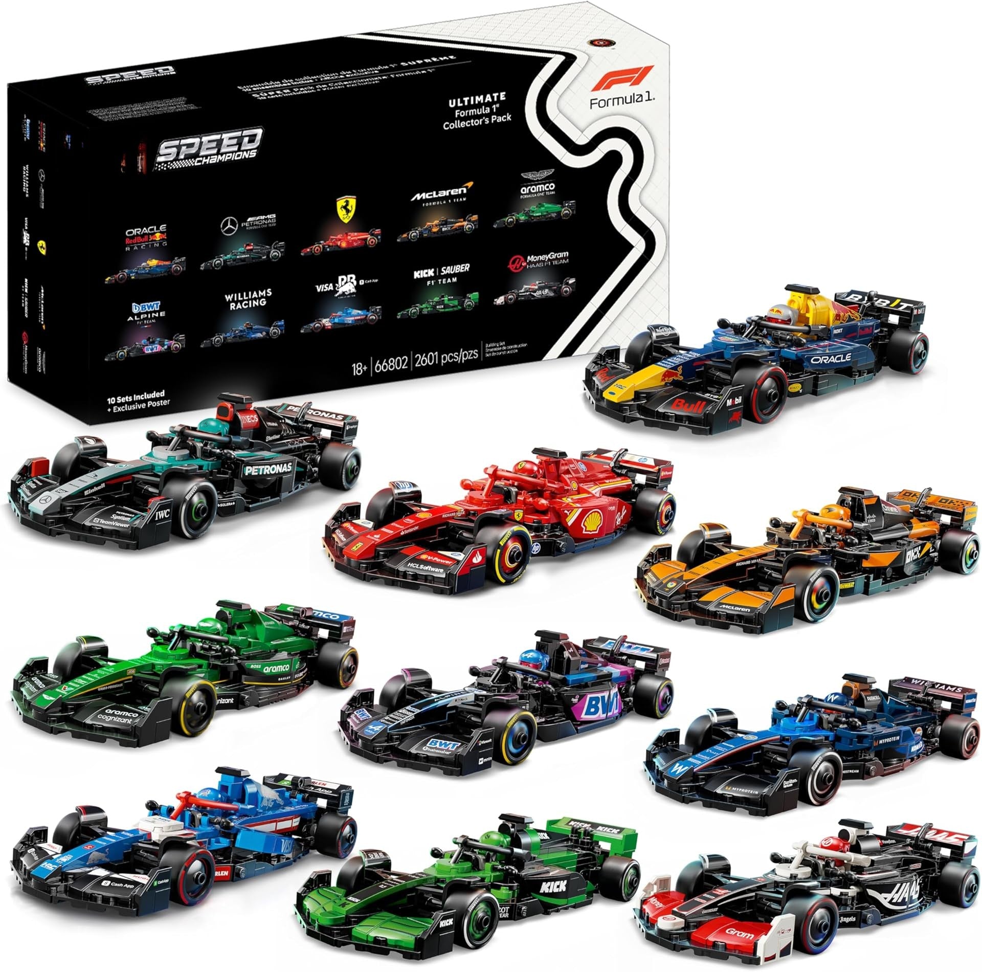 LEGO Speed Champions Ultimate Formula 1 Collector's Pack - Contains 10 Sets in 1 - Includes Exclusive Poster - Collectible F1 Model Car Kit - Gift for Race Car Fans - 66802