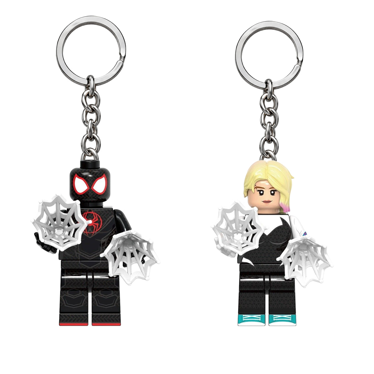Miles Morales & Gwen Stacy Minifigure Keychains